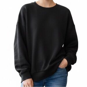 Forever 21 Oversized Black Crew Neck Sweatshirt Pullover Small FLAW